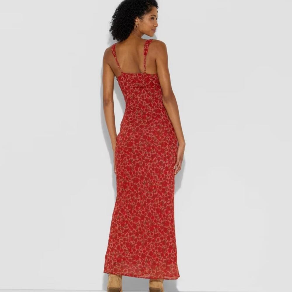 A New Day Red Floral Slip Maxi Dress Reformation Style NWT XS - Picture 2 of 13